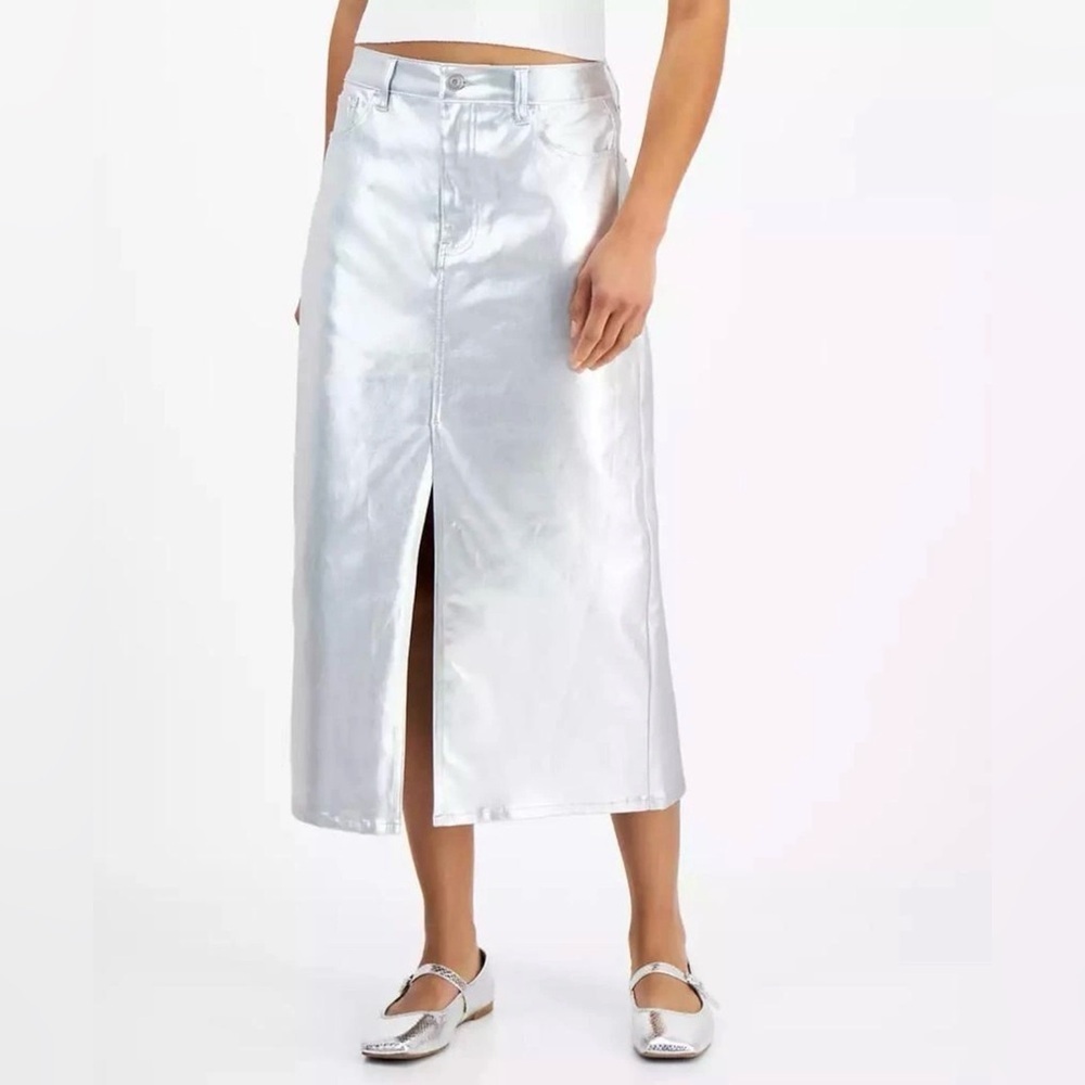 Celebrity Pink Women’s Metallic Midi Skirt - Front Split. Size: 11/30